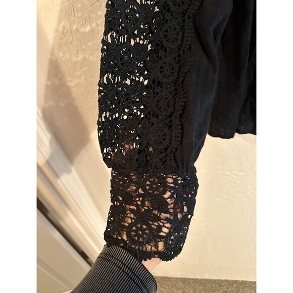 Y Black Cotton Goth Alt Wednesday Addams Style Victorian Lace Collared Blouse - Picture 4 of 12